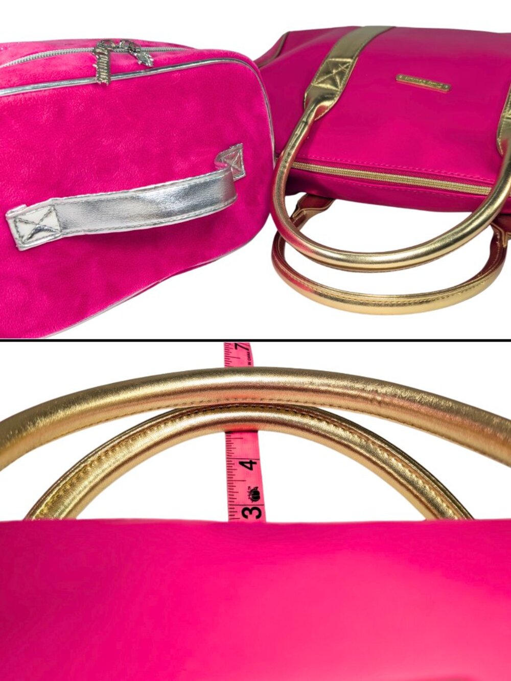 Juicy Couture Hot Pink 2-Piece Travel Gym Overnight Duffel Velour Cosmetic Bag - Picture 8 of 11